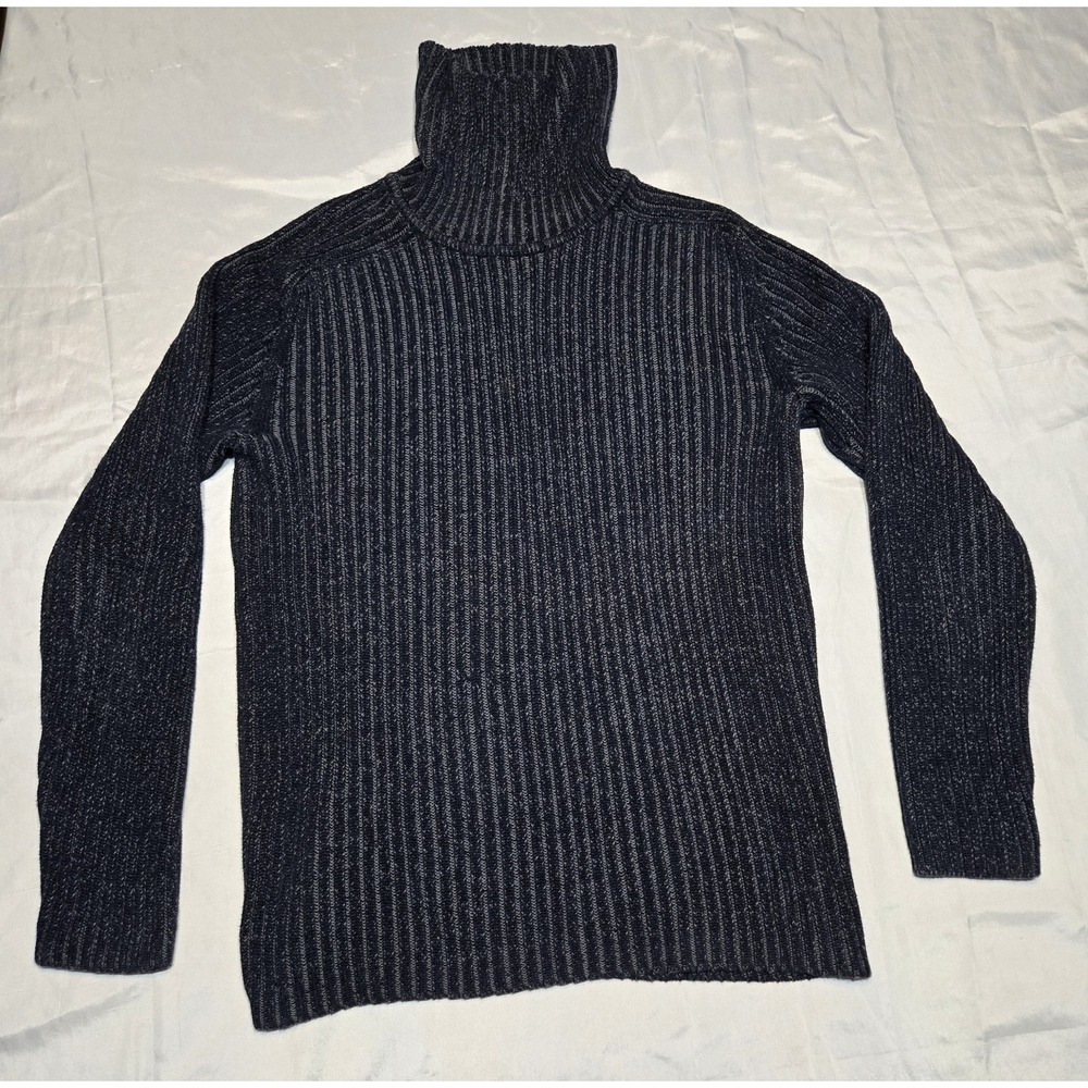 Oxford Fulham 100% Cotton Knit Turtleneck Mens Medium Dark Grey/Blue Sweater